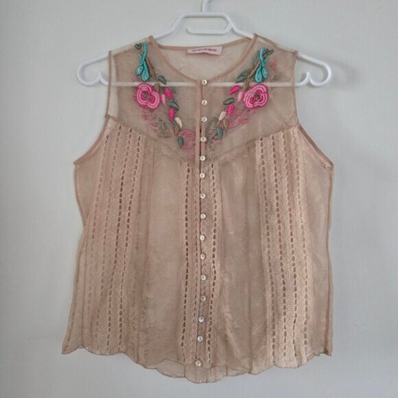 Matthew Williamson Embroidered Beaded Pearl Button Down Cape Nude Vest b94 - Picture 2 of 5